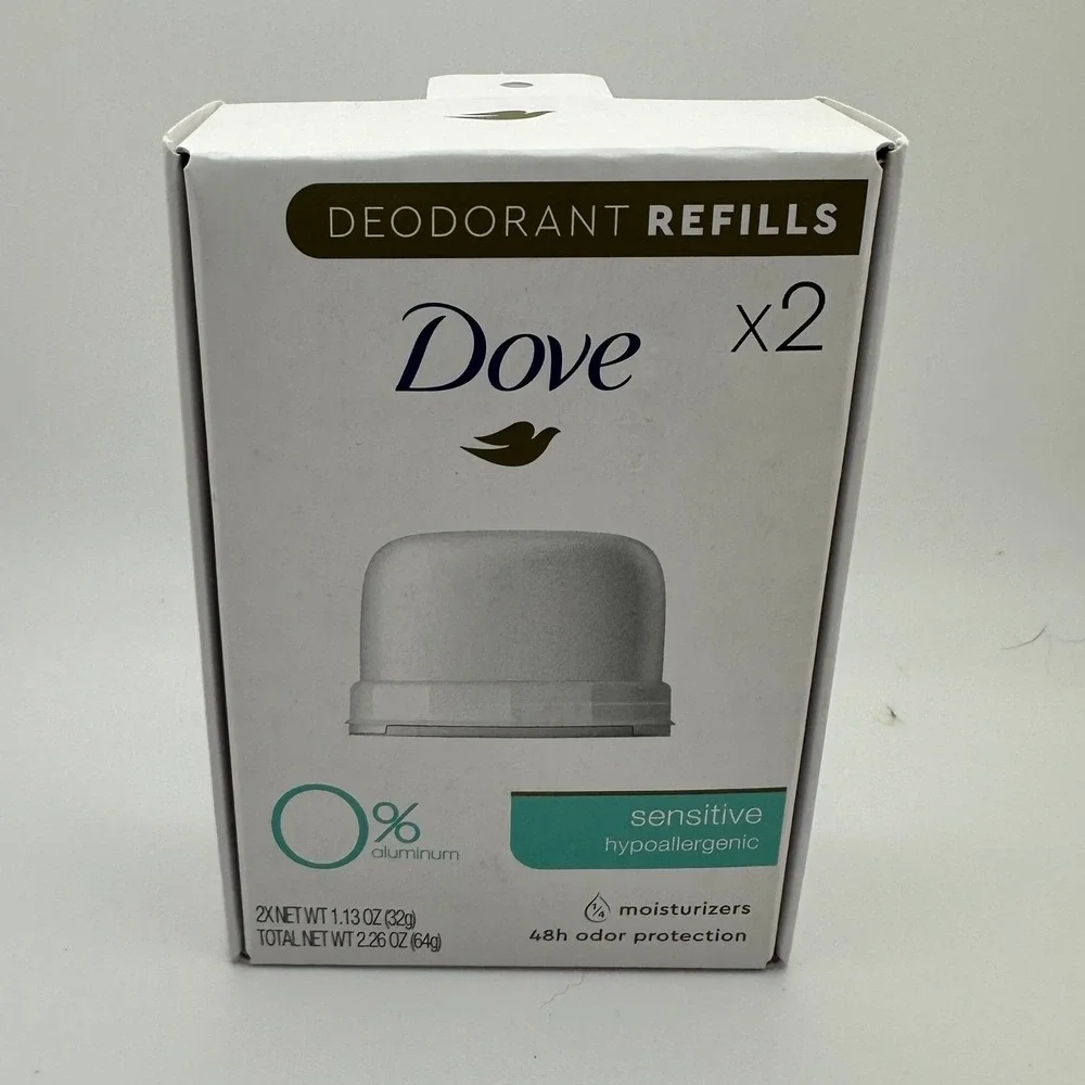 Dove 0% Aluminum Deodorant Refills Sensitive Hypoallergenic 2 Pack 1.13oz Each
